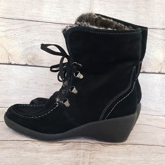 Leather Lace Up Boots with Faux Fur - Picture 10 of 16